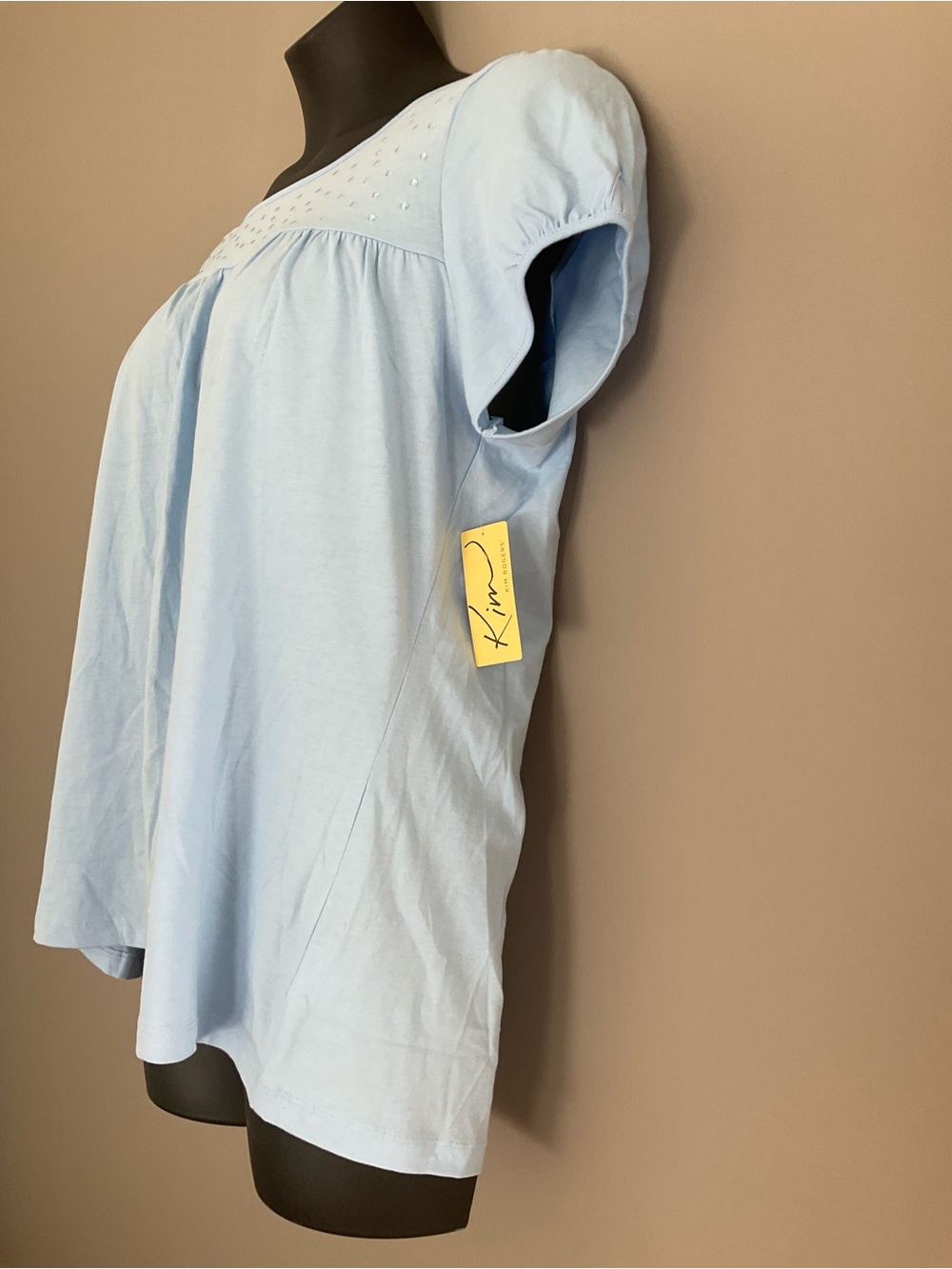 Kim Roger’s NWT Light Blue Short Sleeve Studded Top - Picture 3 of 9
